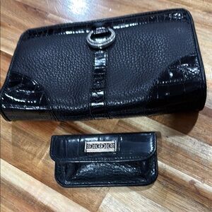 Brighton Black Pebbled leather Wallet with matching lipstick holder with mirror